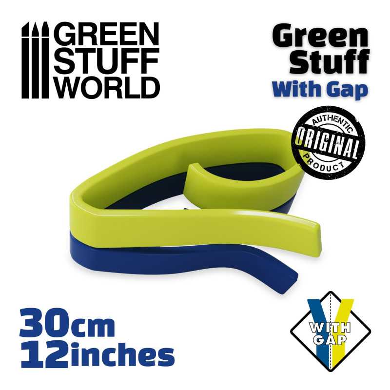 Green Stuff World Green Stuff Tape 12 inches with gap, epoxy putty for sculpting with blue and yellow components.