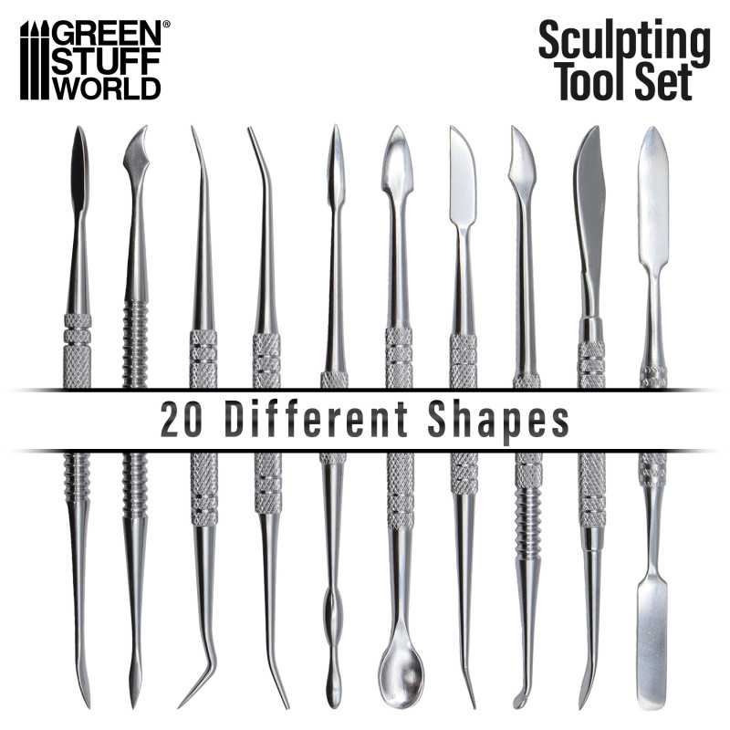 Green Stuff World Sculpting Tool Set, 10 stainless steel handcrafted double-headed tools for modeling putty or clay.