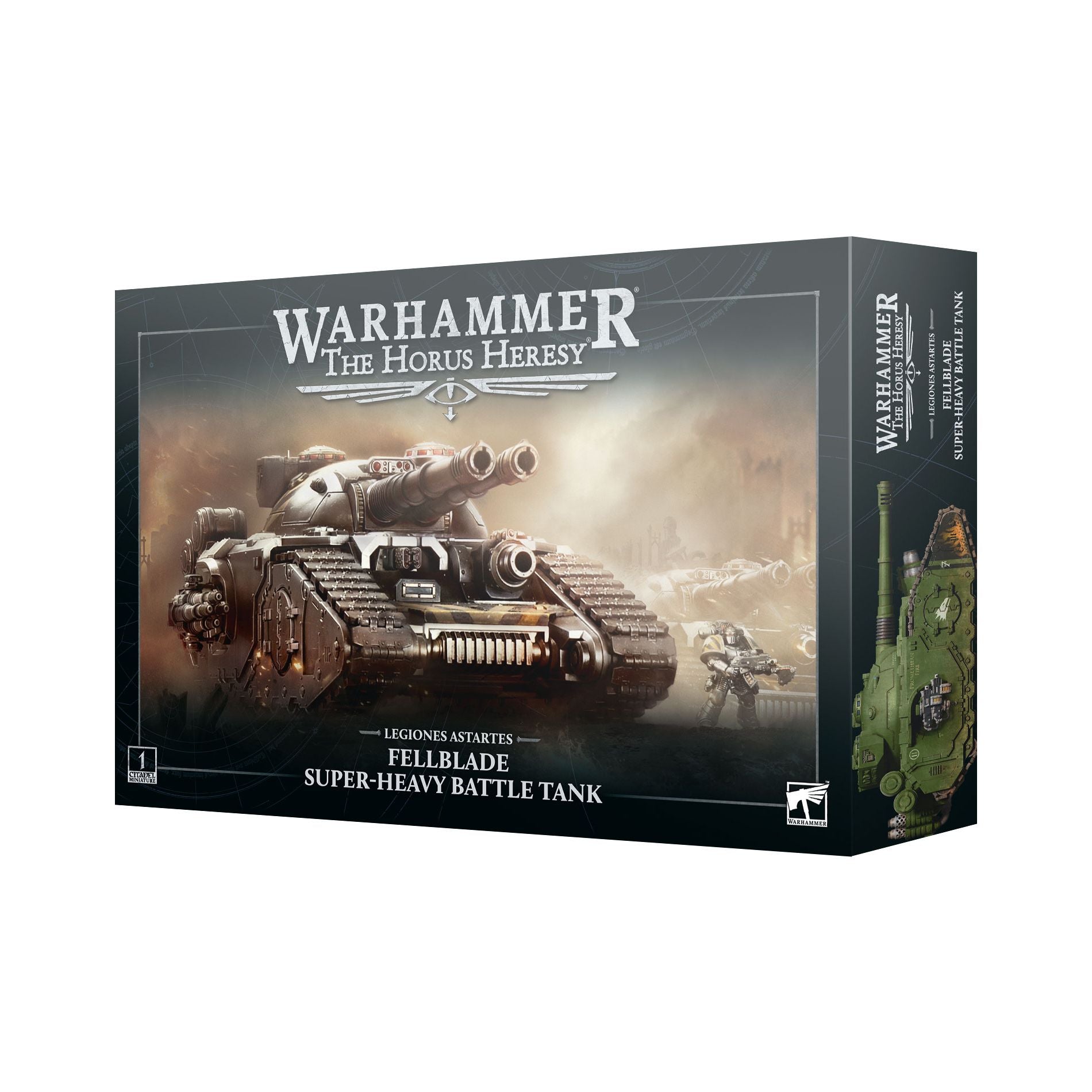 Fellblade super-heavy battle tank from Legiones Astartes by Games Workshop, detailed model with armored design and weaponry.