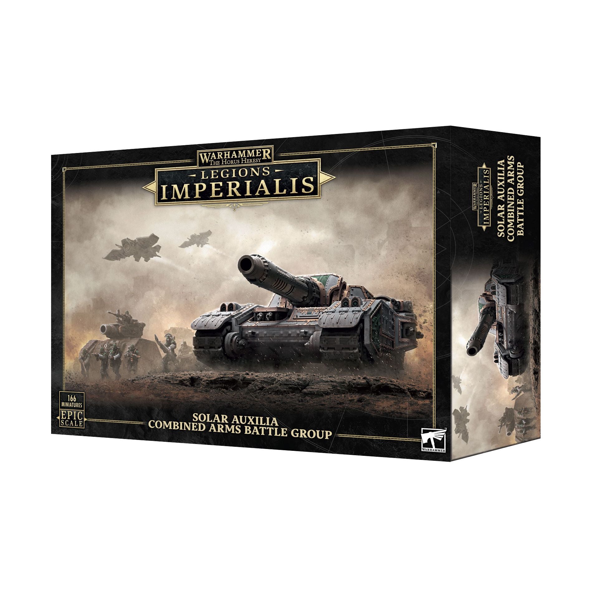 Legions Imperialis Solar Auxilia Combined Arms Battle Group miniatures by Games Workshop, detailed models on a display base.