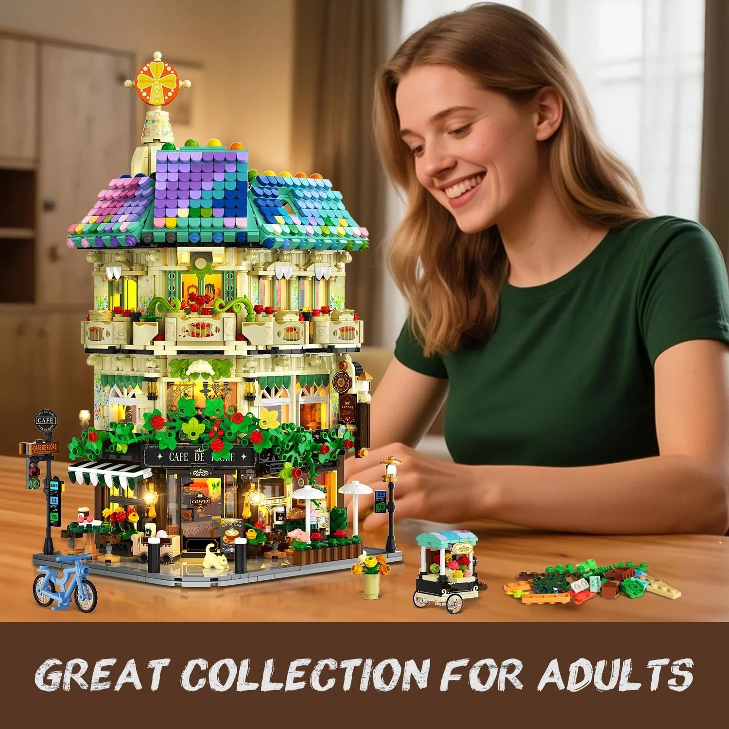 Flower Cafe House Building Set with Lights - Insoon - War Games USA