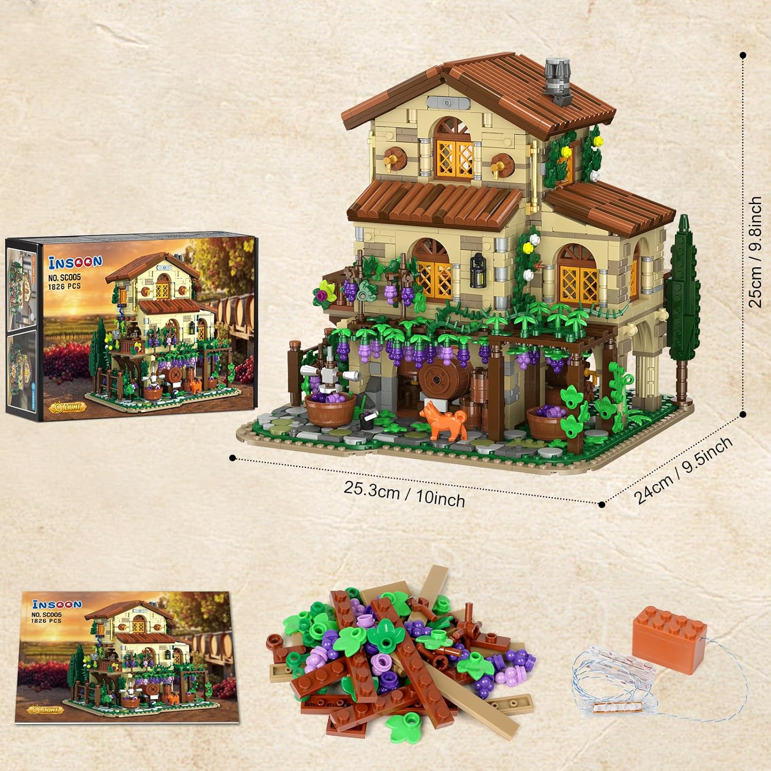 Winery Chateau House Building Set with Lights - Insoon - War Games USA