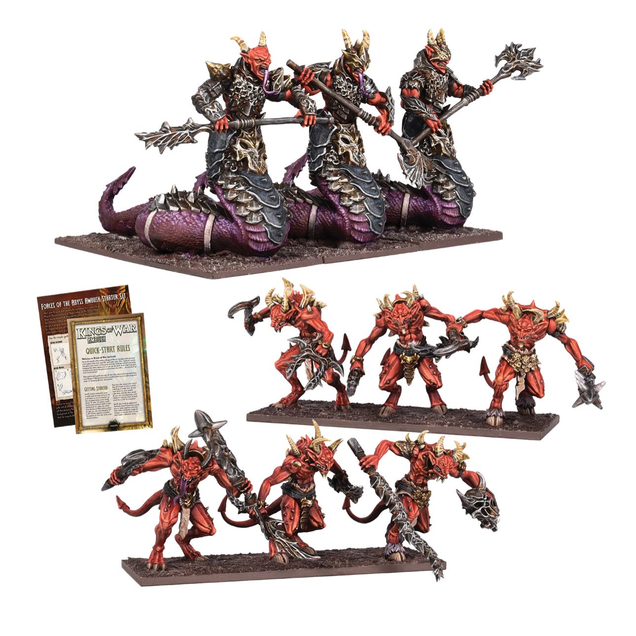 Kings of War Forces of the Abyss Ambush Starter Set with Abyssal Berserkers and Nagarri miniatures.