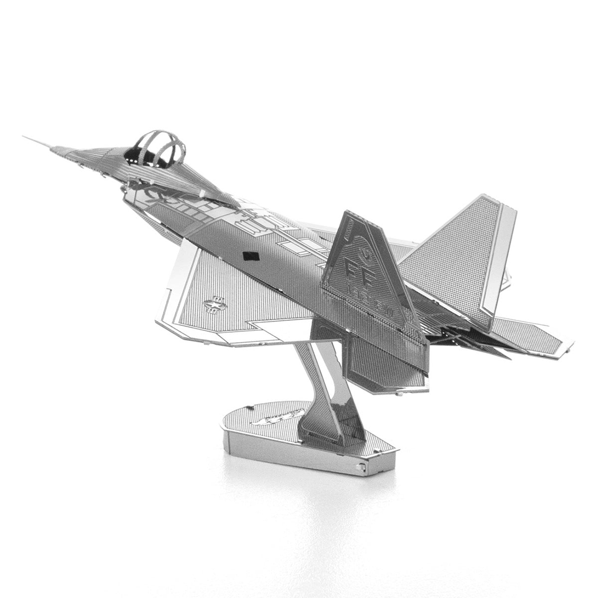 Model Earth F-22 Raptor metal model, moderate difficulty, 3D assembled aircraft.