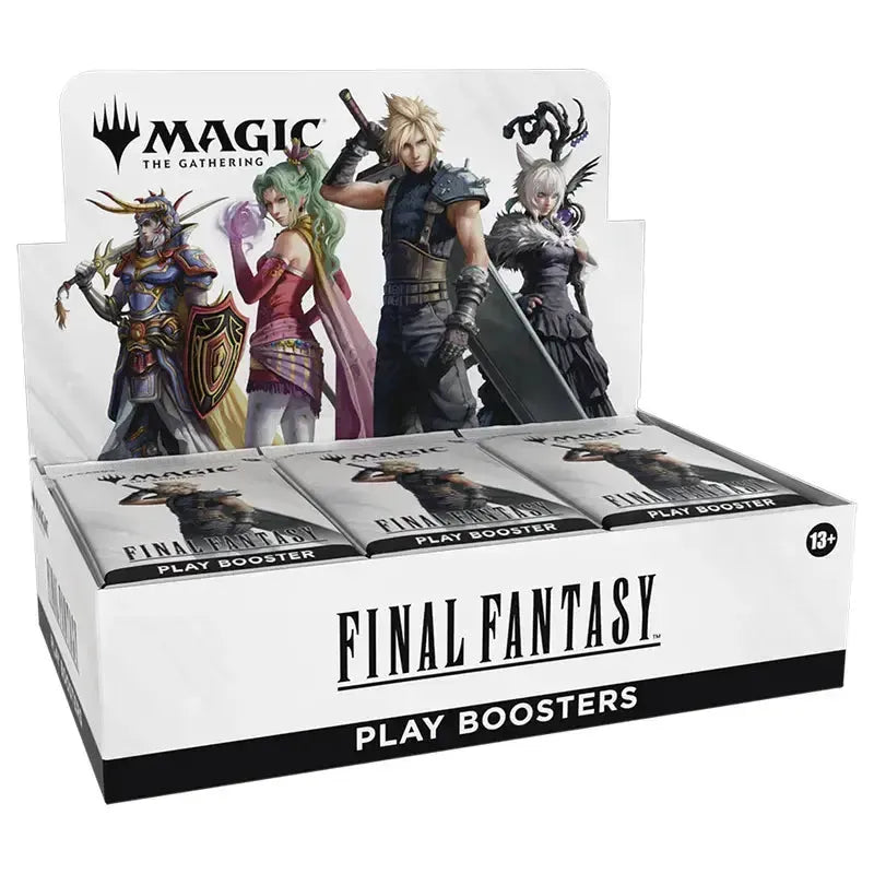Box of 'Final Fantasy' play boosters featuring characters from 'Magic: The Gathering'.