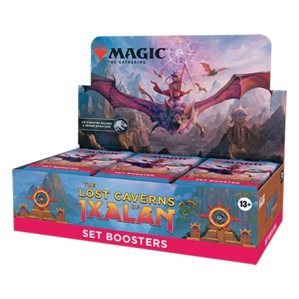 Magic the Gathering Lost Caverns of Ixalan Set Booster Box featuring vibrant artwork with dragons.