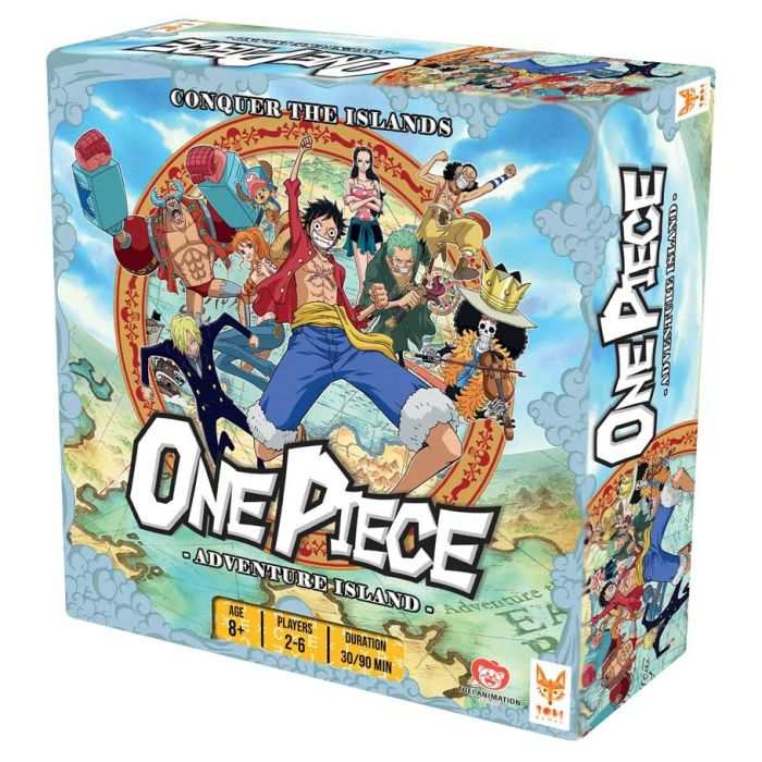 One Piece: Adventure Island board game box featuring iconic characters and colorful artwork.