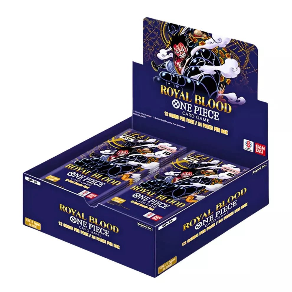 Royal Blood Booster Display for One Piece TCG featuring Donquixote Pirates and Punk Hazard arc characters.