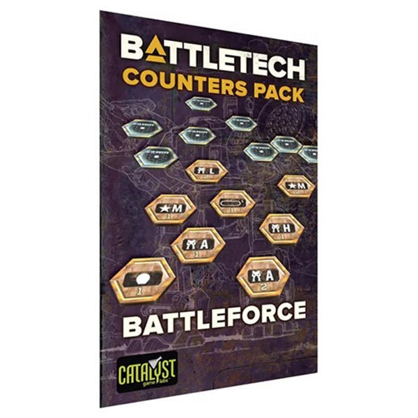 Battletech: Counters Pack Battleforce featuring unit and command counters with strategic map.