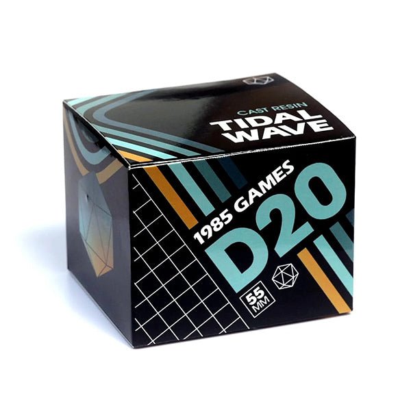 Dice: Mega 55MM Tidal Wave 55mm D20 in packaging.
