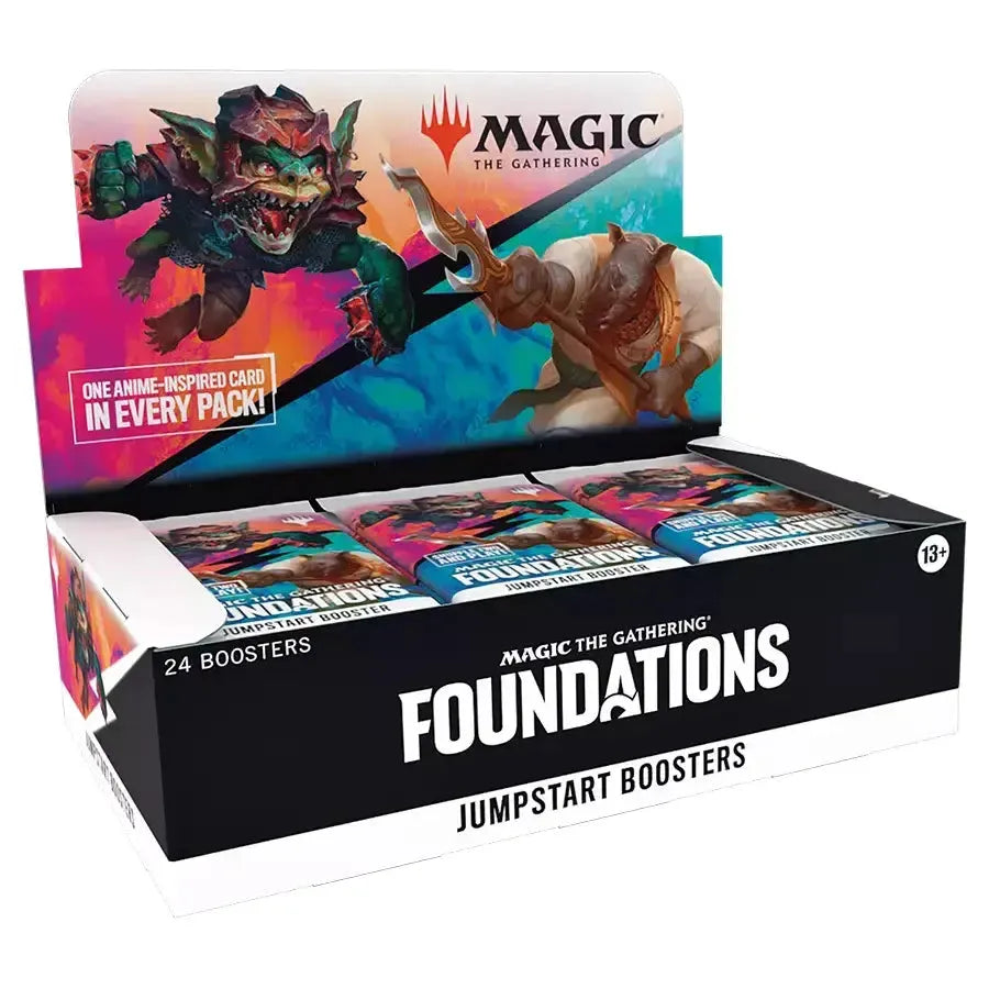 Magic The Gathering Jumpstart Foundations Booster Box 2025 with anime-inspired art cards.