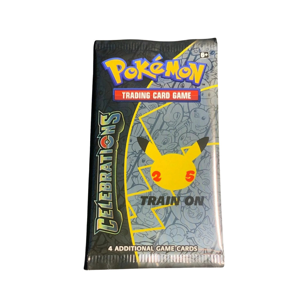 Pokemon 25th Anniversary Celebrations Booster Pack containing 4 TCG cards.