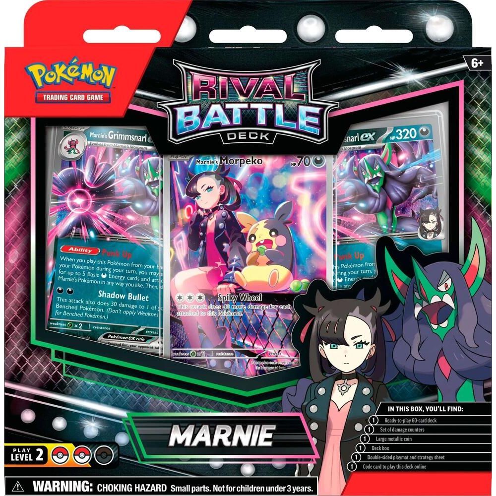 Pokémon Rival Battle Deck featuring Marnie from Pokémon TCG, trading card game deck with Pokémon cards and accessories.