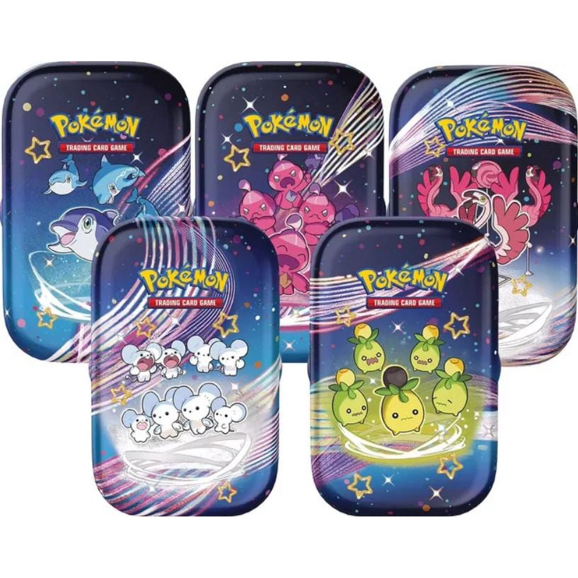 Pokemon Scarlet & Violet Paldean Fates Mini Tins with various designs.