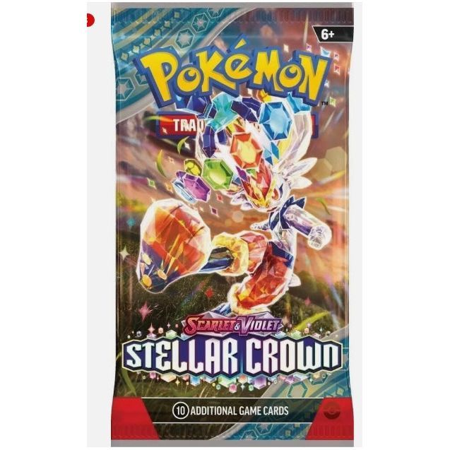 Pokemon Scarlet & Violet Stellar Crown booster pack with 10 cards.