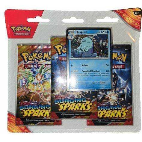 Pokemon Surging Sparks Blister Pack with 3 Boosters and Quagsire card.