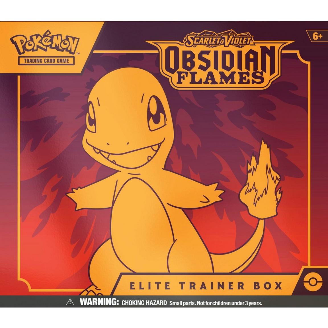 Pokemon SV3 Obsidian Flames Elite Trainer Box featuring Charizard ex with dark powers.