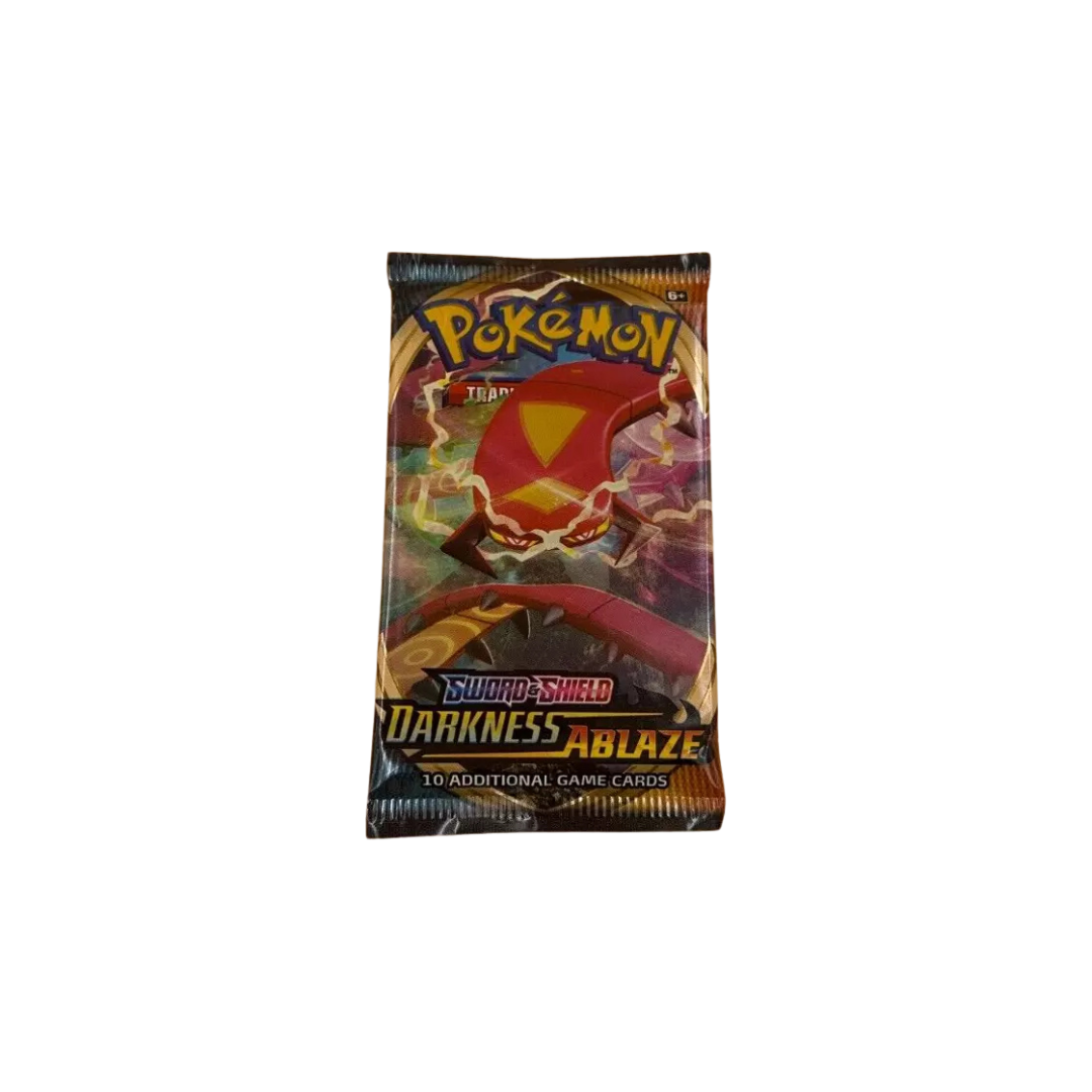 Pokemon Sword & Shield Darkness Ablaze Booster Pack containing 10 TCG cards.