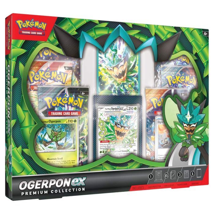Pokémon TCG: Ogerpon ex Premium Collection box with Teal Mask Ogerpon cards and accessories.