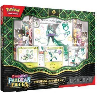 Pokémon TCG Scarlet & Violet Paldean Fates Meowscarada ex Premium Collection Box.