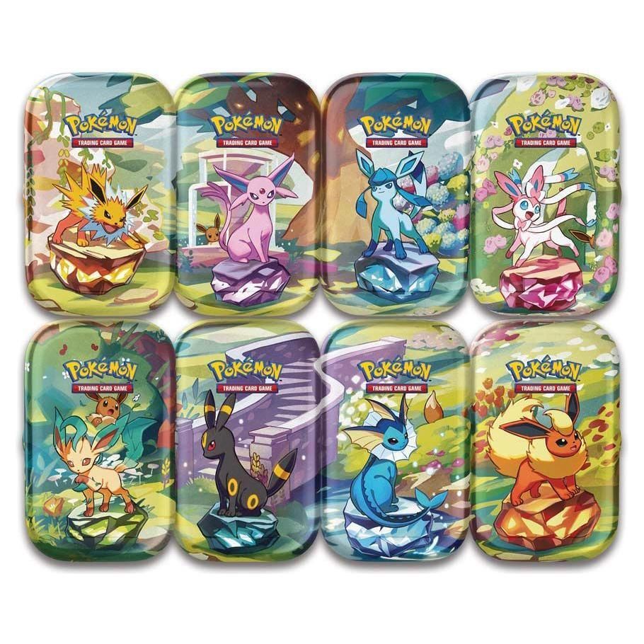 Pokémon TCG: Scarlet & Violet Prismatic Evolutions Mini Tin with Eevee coin and art card.