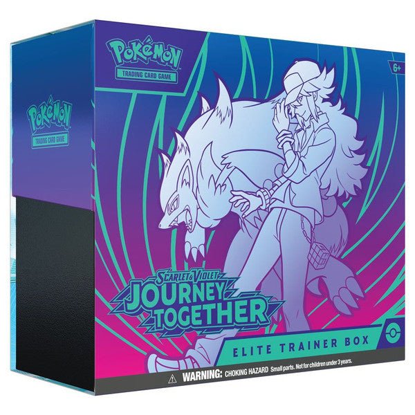 Pokémon TCG: Scarlet & Violet—Journey Together Elite Trainer Box with accessories and promo card.