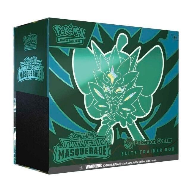 Twilight Masquerade Pokemon Center Elite Trainer Box featuring exclusive design and contents.