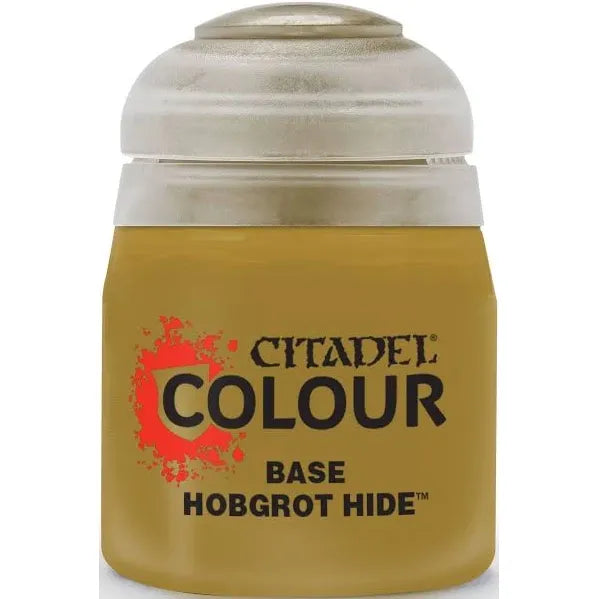 Citadel Colour Hobgrot Hide base paint in a jar, used for miniature painting and detailed hobby models.