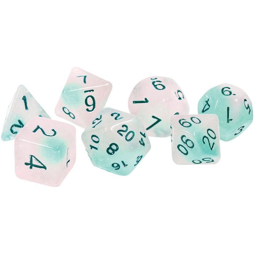 Frosted Glowworm RPG Dice Set with glow-in-the-dark D20 for tabletop games.