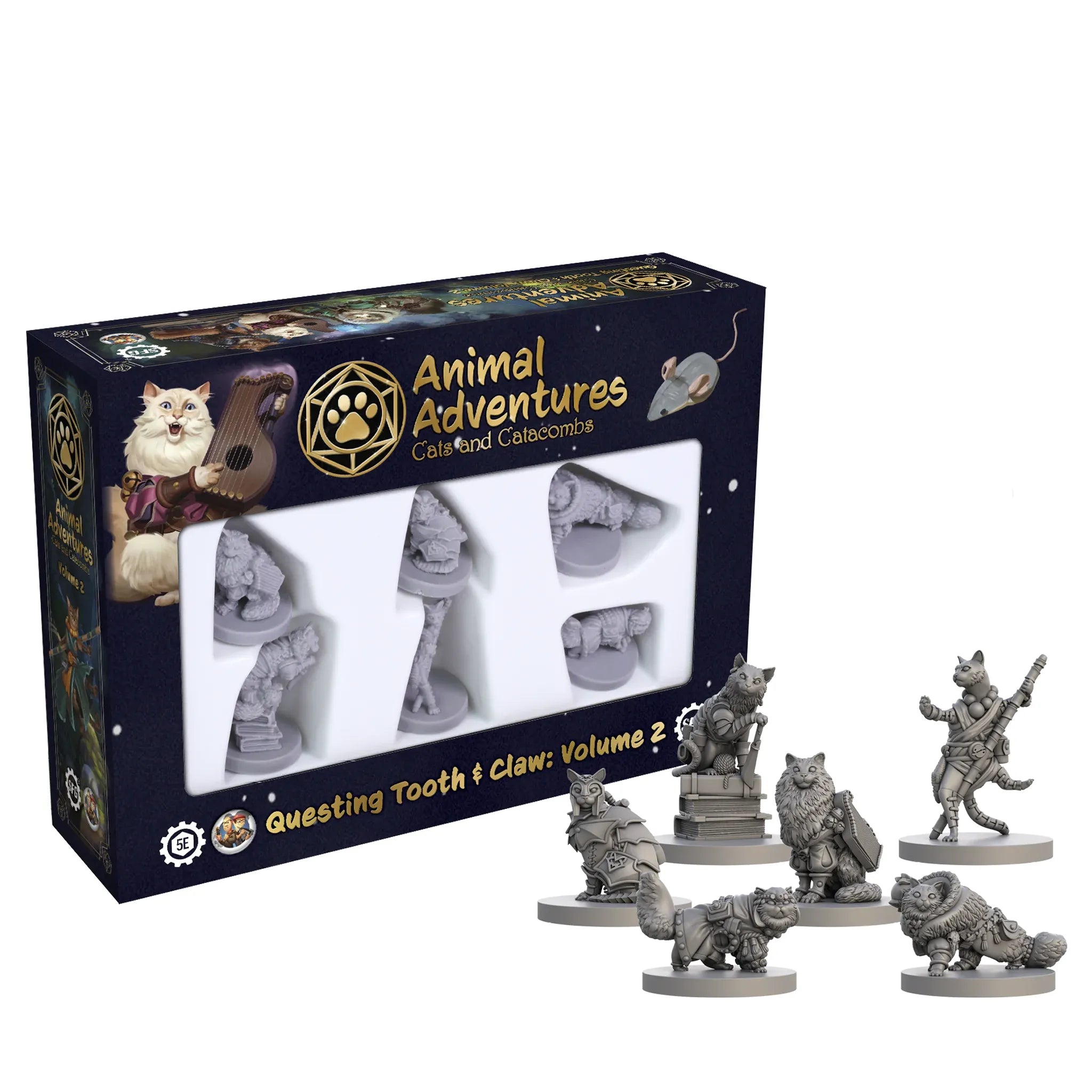 Animal Adventures: Cats and Catacombs - Volume 2 miniatures set featuring detailed cat figurines for tabletop roleplaying games.