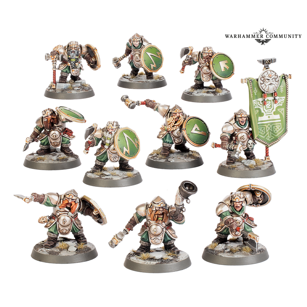 Khazalite Holds Army Set from Warhammer Age of Sigmar featuring detailed miniature shields and models by Games Workshop.