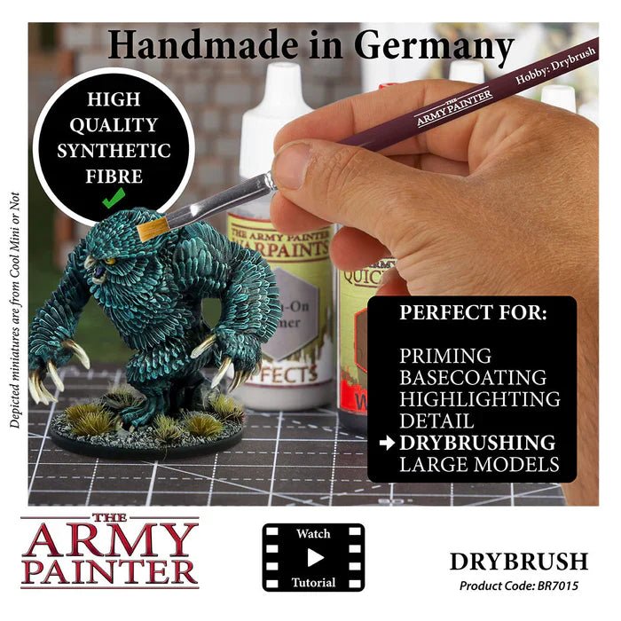 The Army Painter Hobby Brush: Drybrush with flat-topped coarse bristles, ideal for drybrushing technique.