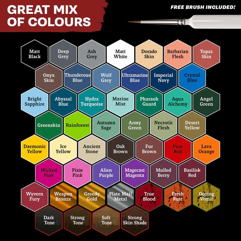 The Army Painter Warpaints Fanatic Mega Set color range and free brush included.