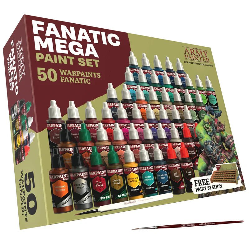 The Army Painter Warpaints Fanatic Mega Set with 50 vibrant colors and free paint station.