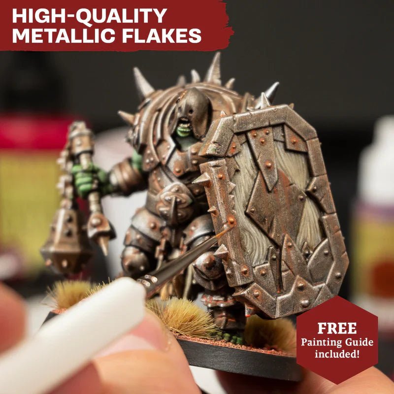 Army Painter Warpaints Fanatic Metallics Set with free painting guide and high-quality metallic flakes.