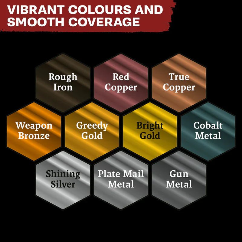 Army Painter Warpaints Metallics Set color variety and coverage display.