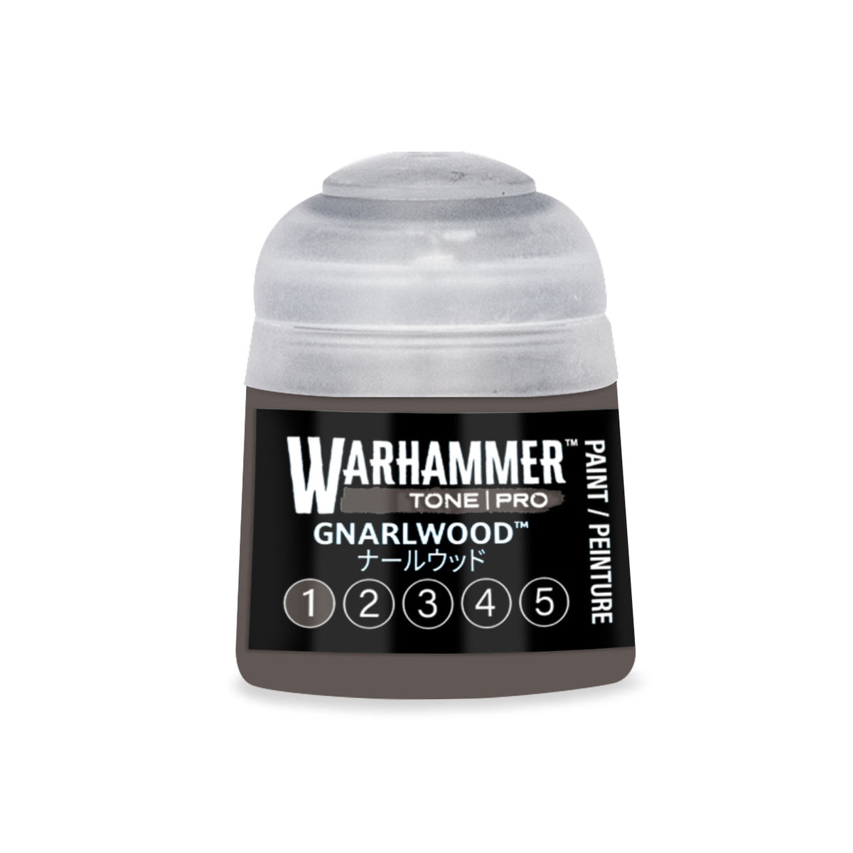 Citadel Colour Gnarlwood 1 Warhammer Tone Pro miniature paint in 12ml bottle with label and cap, designed for model detailing.