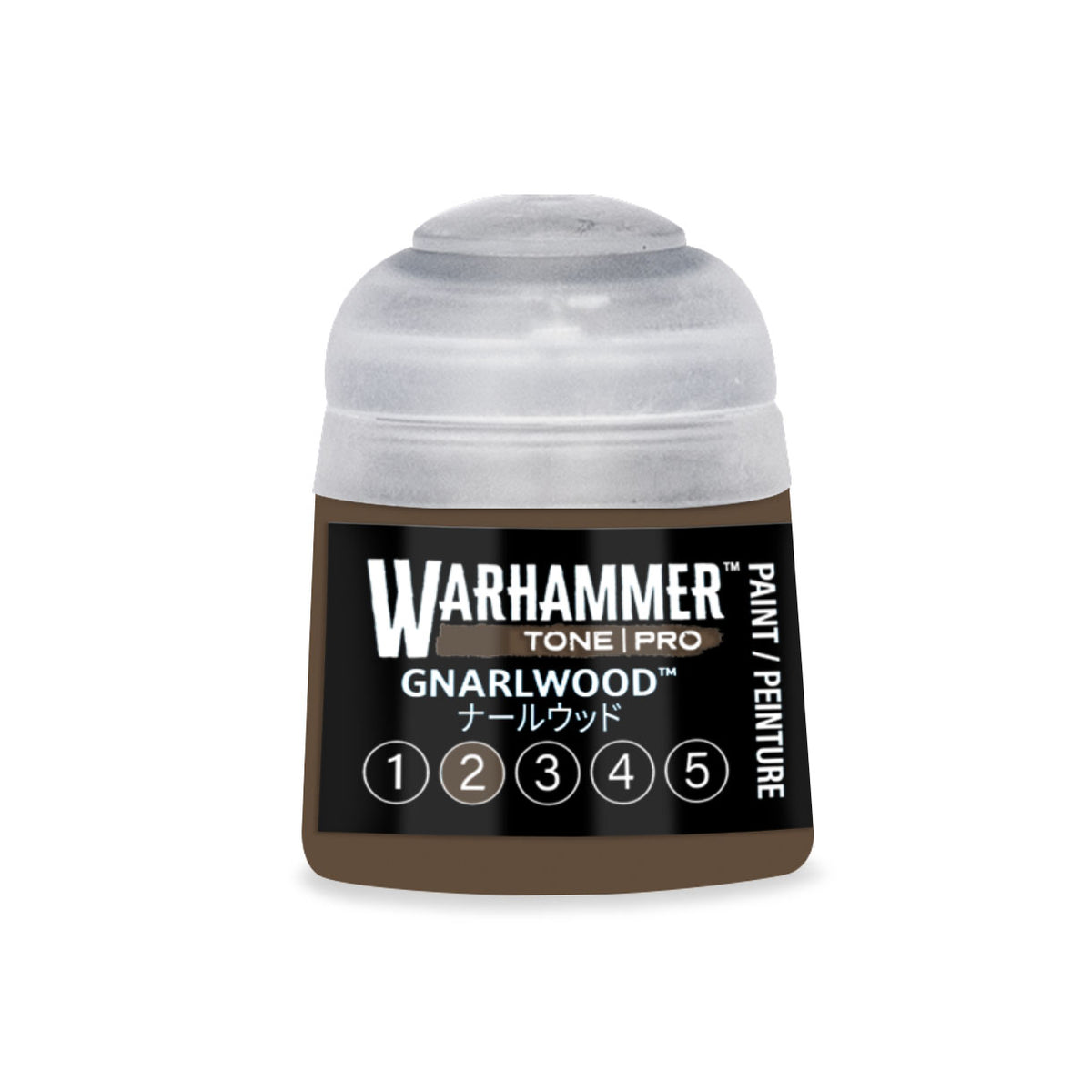 Citadel Colour Gnarlwood 2 Warhammer Tone Pro miniature paint in 12ml bottle, showcasing the earthy brown tone for model detailing.