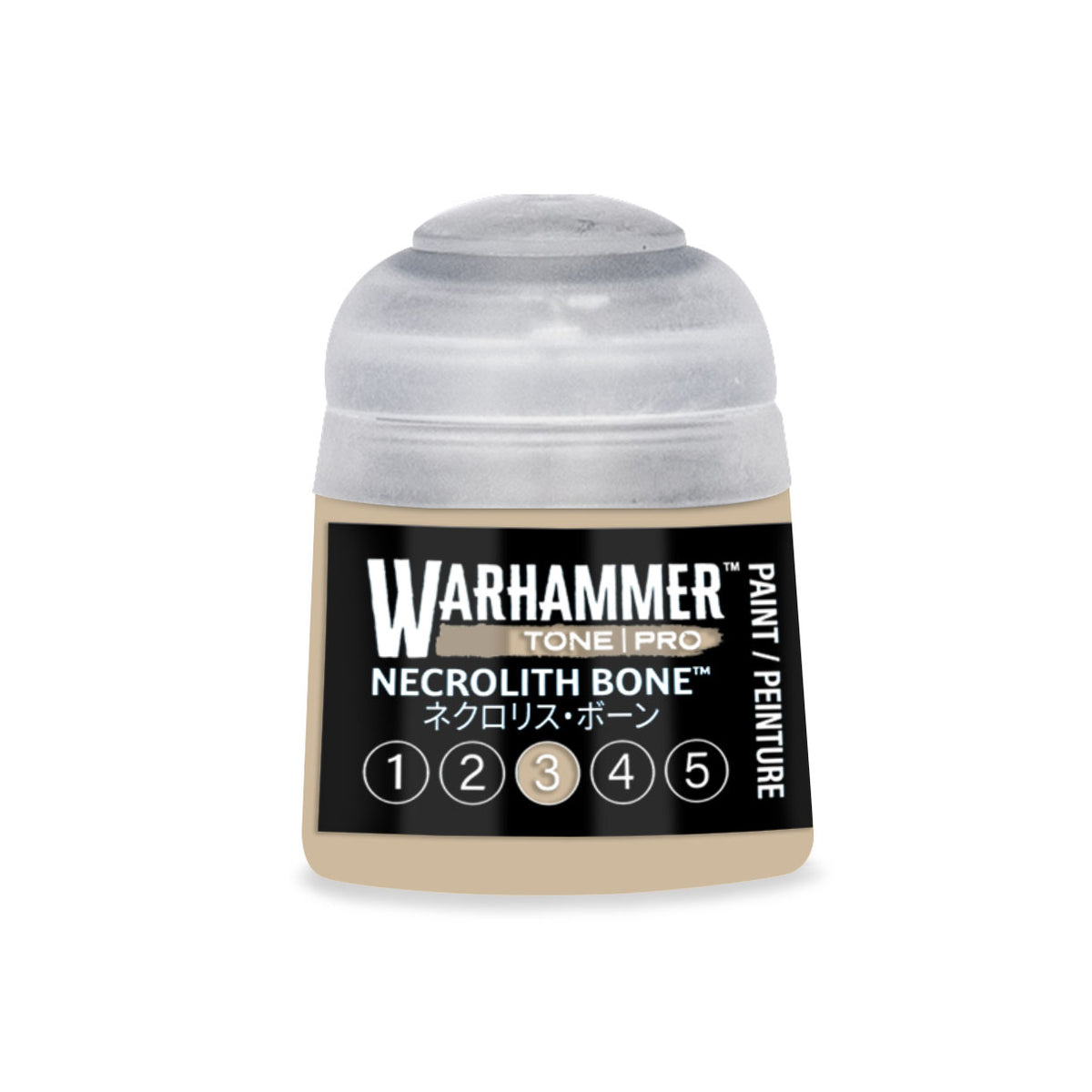 Citadel Colour Necrolith Bone 3 Warhammer Tone Pro miniature paint 12ml bottle with label and color cap.