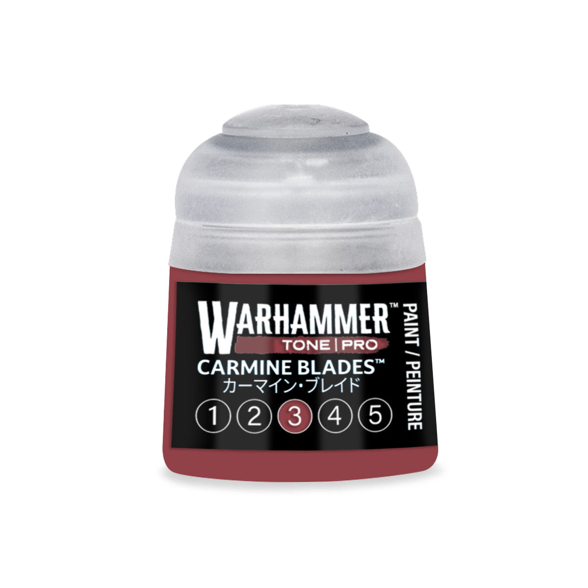Carmine Blades 3 Warhammer Tone Pro miniature paint by Citadel Colour in a 12ml bottle, featuring vibrant red tone for miniatures.