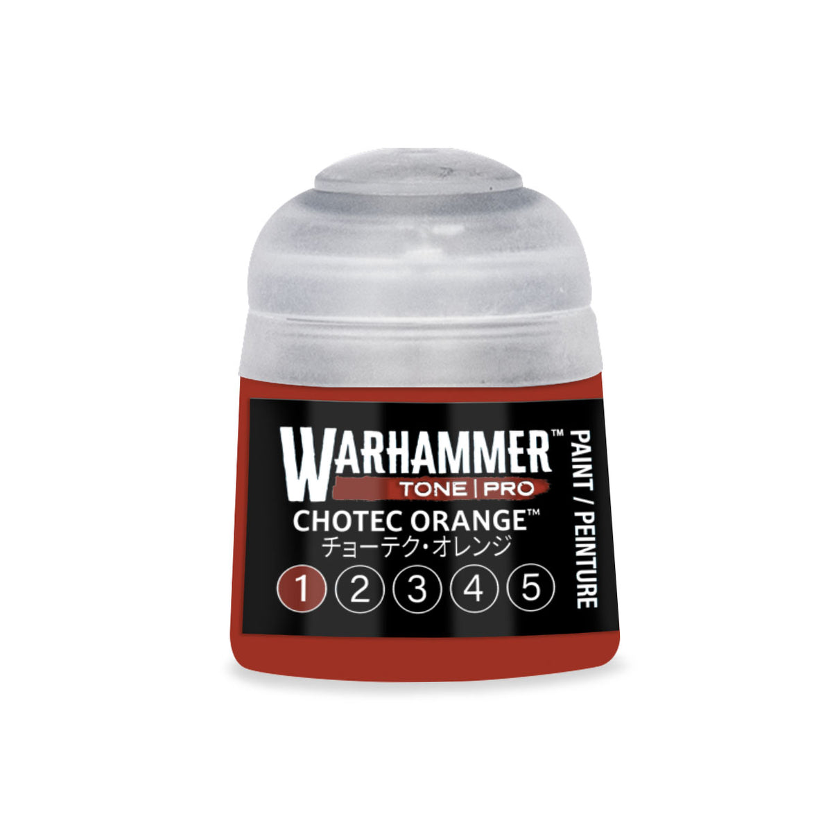 Citadel Colour Chotec Orange 1 Warhammer Tone Pro miniature paint 12ml bottle with orange hue and label visible.