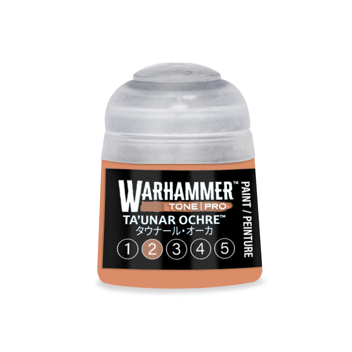 Citadel Colour Ta'unar Ochre 2 Warhammer Tone Pro miniature paint in 12ml bottle, featuring the label and color cap.