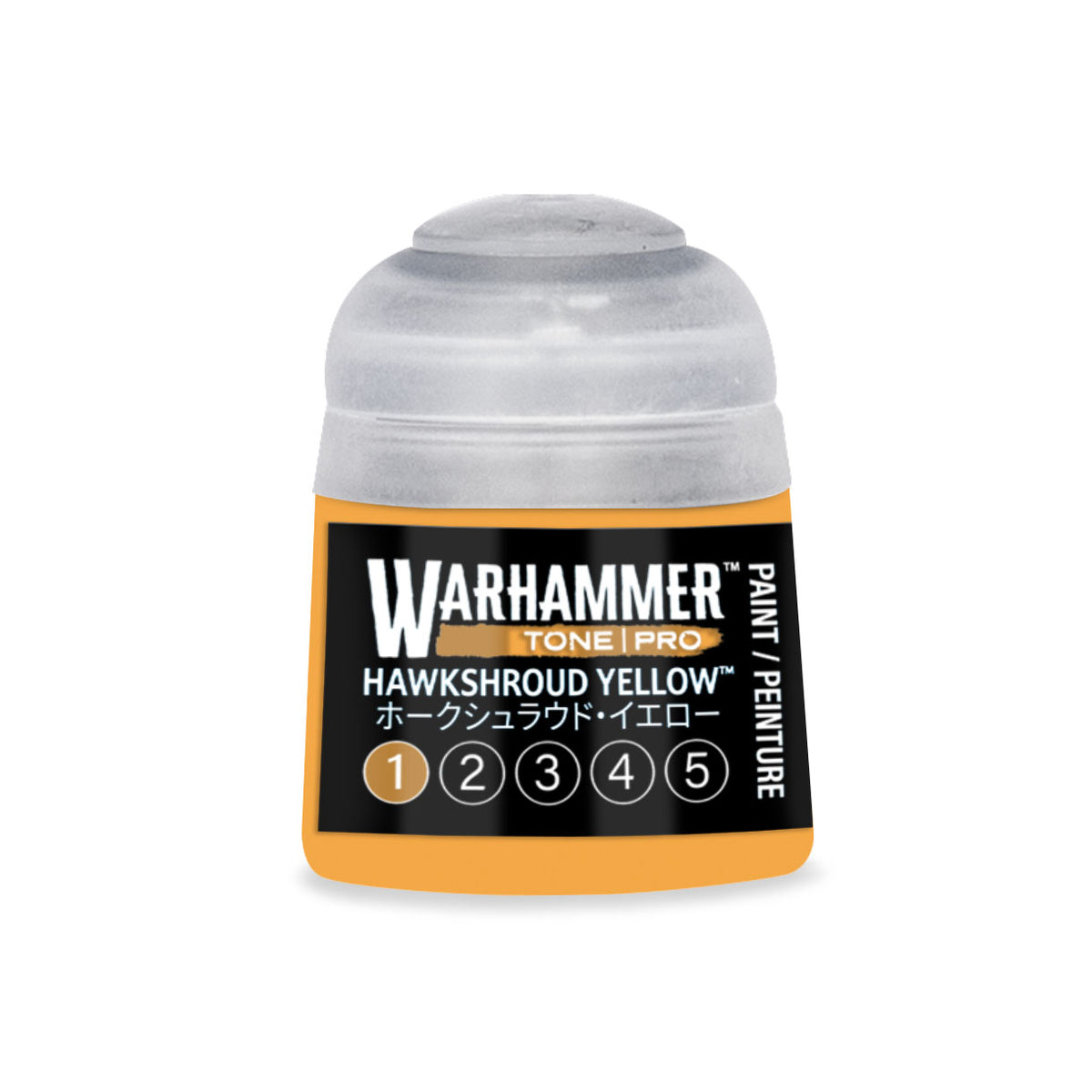 Yellow miniature Warhammer Tone Pro paint by Citadel Colour, 12ml bottle, designed for detailed miniature painting and shading.