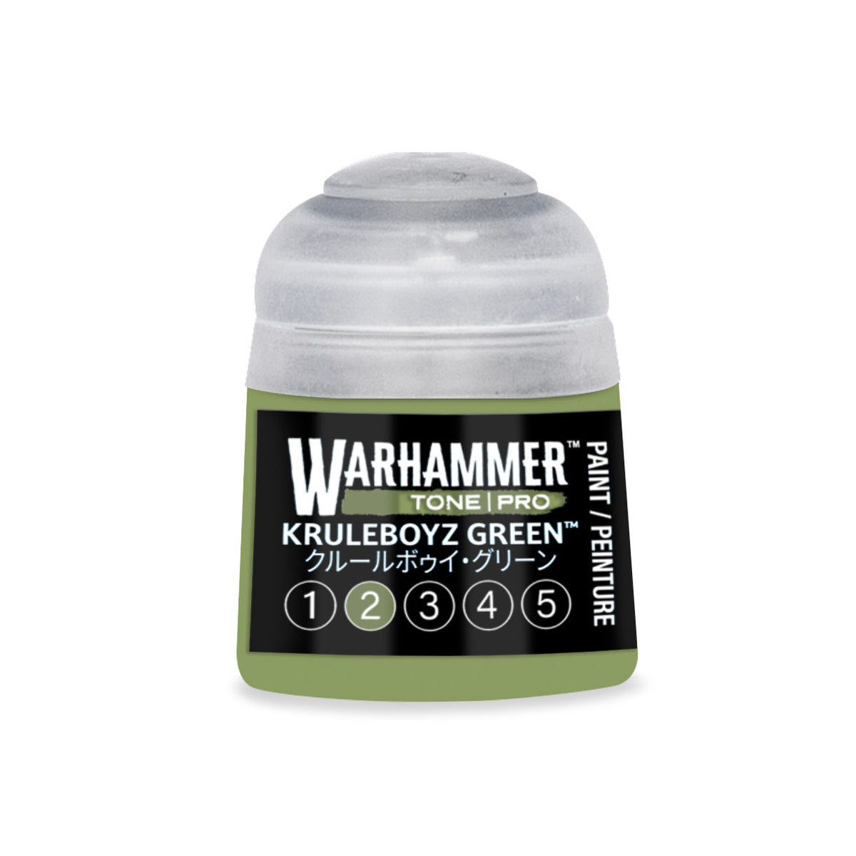 Kruleboyz Green 2 Warhammer Tone Pro miniature paint by Citadel Colour in 12ml bottle, used for detailing miniatures.