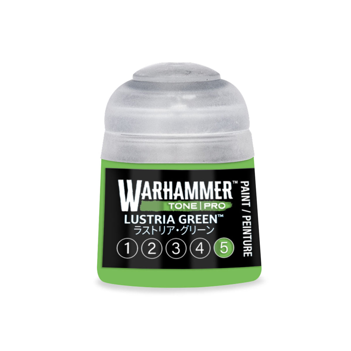 Citadel Colour Lustria Green 5 Warhammer Tone Pro miniature paint in 12ml bottle, ideal for detailed model painting.