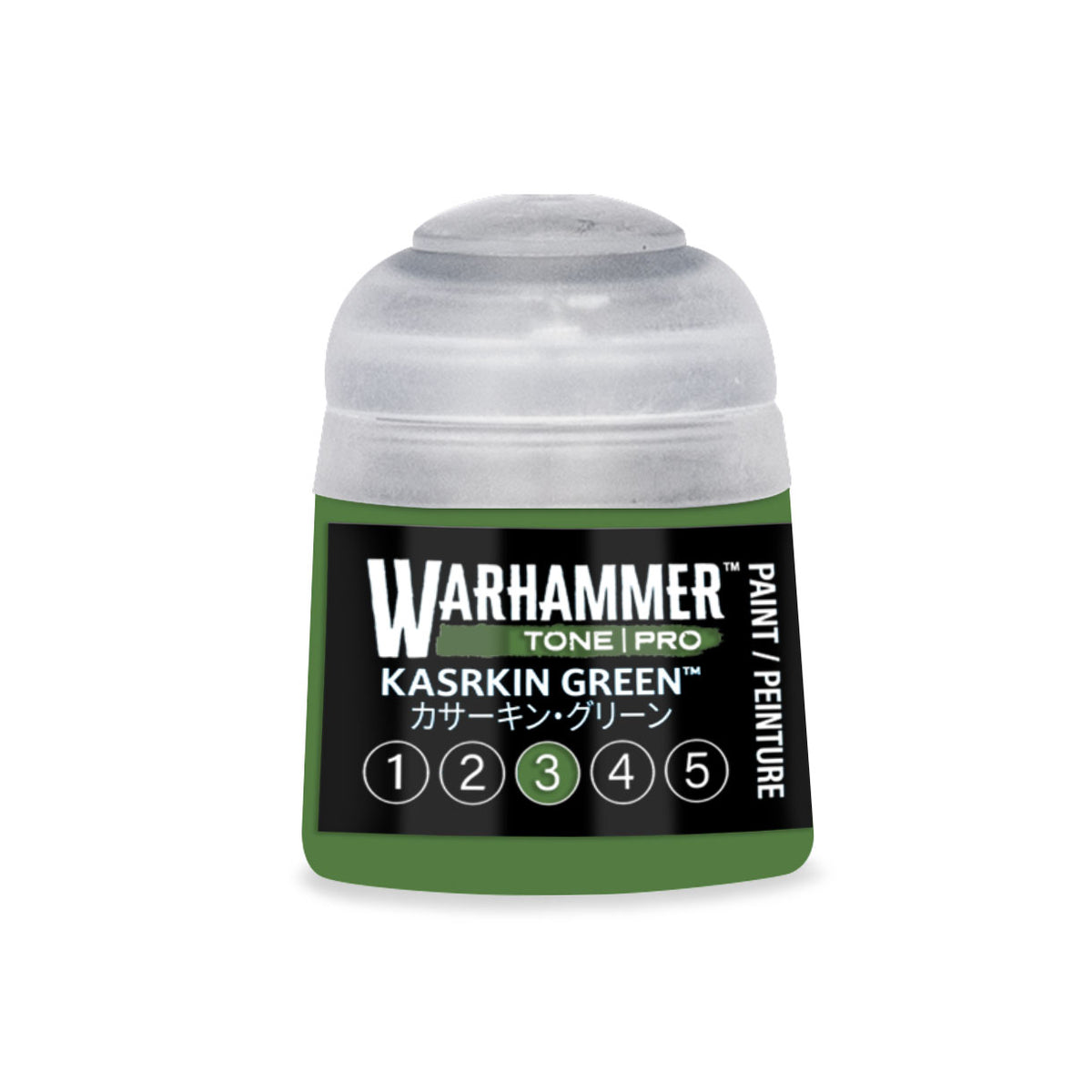Citadel Colour Kasrkin Green 3 Warhammer Tone Pro miniature paint bottle, 12ml, with green pigment for model detailing