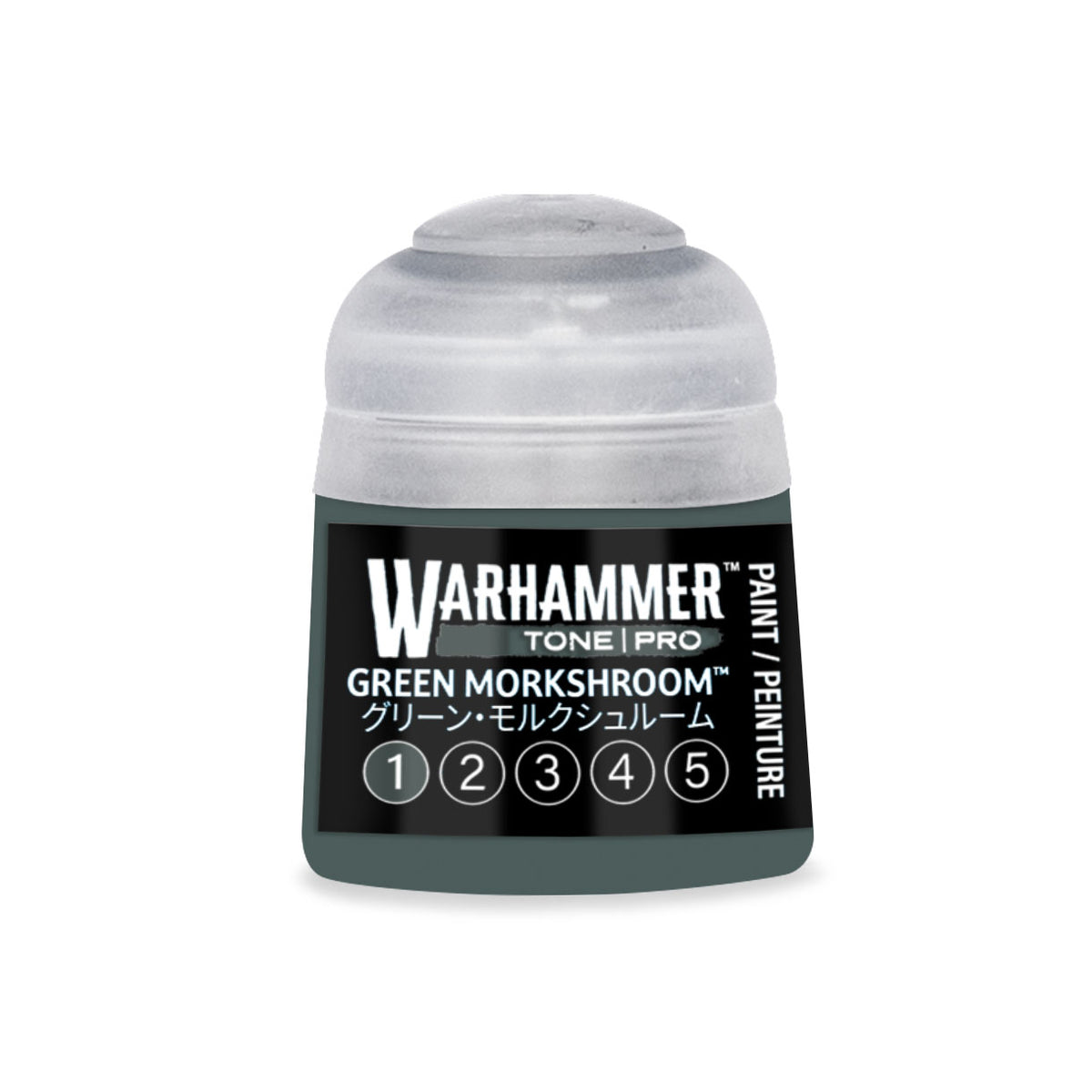 Green Morkshroom Warhammer Tone Pro miniature paint by Citadel Colour, 12ml bottle of vibrant green tone for miniatures.
