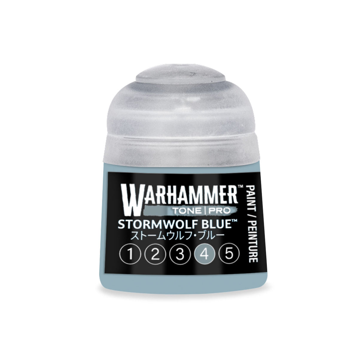 Blue Stormwolf 4 Warhammer Tone Pro miniature paint by Citadel Colour, 12ml bottle, featuring vibrant blue tone for model detailing.