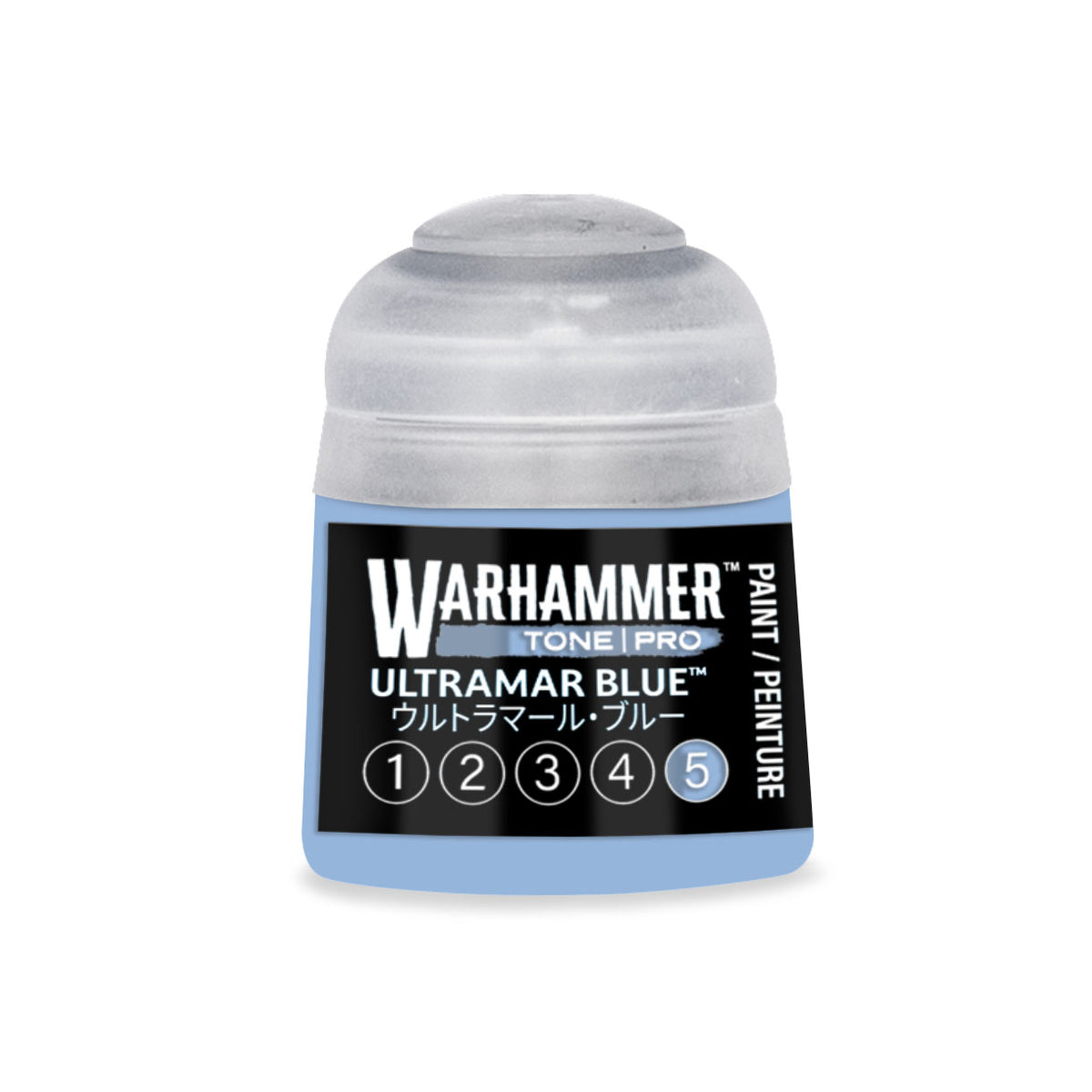 Ultramarine Blue 5 Warhammer Tone Pro miniature paint by Citadel Colour in a 12ml bottle, used for detailed miniature painting.