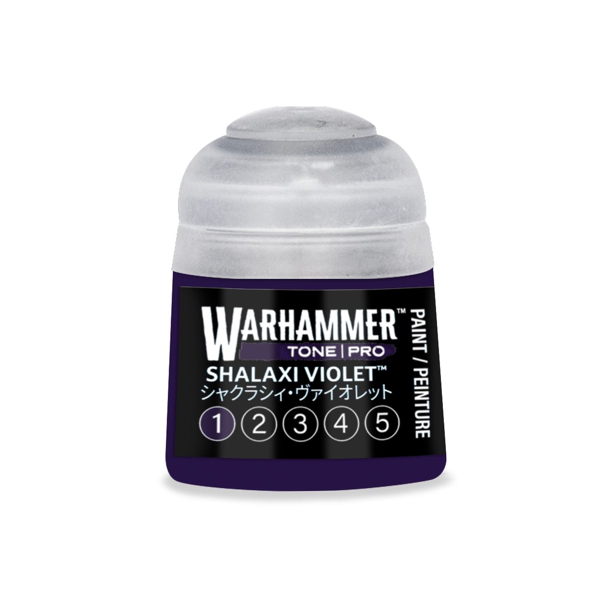 Violet miniature paint bottle from Citadel Colour Warhammer Tone Pro series, 12ml size, for miniature models and detailing.